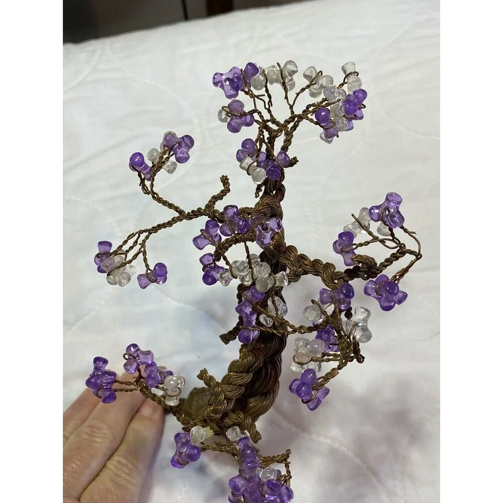 Bonsai Tree Of Life With Purple Beads Copper Wire